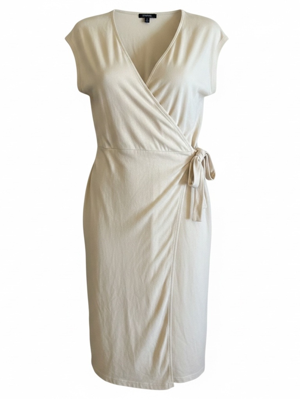 Express Light Cream Wrap Midi Dress with Tie Waist
